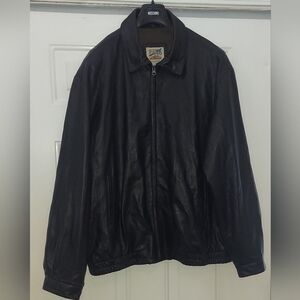 TRAVELSMITH MEN'S BLACK SOFT BUTTERY LEATHER ZIP-UP BOMBER JACKET SIZE XXL